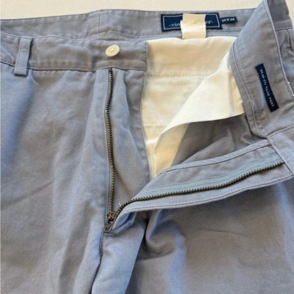 Vineyard Vines Slim Fit Club Pants Mens 34x34 Gray Cotton Twill Chinos
